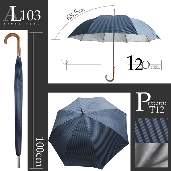 雨傘 陽傘 萊登傘 抗UV 自動直傘 大傘面120公分 防曬 Leotern 直紋鐵藍 product thumbnail 4