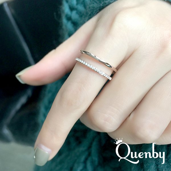 Quenby 簡單風格帶鑽雙層可調節開口食指中指戒指/銀飾 product thumbnail 2