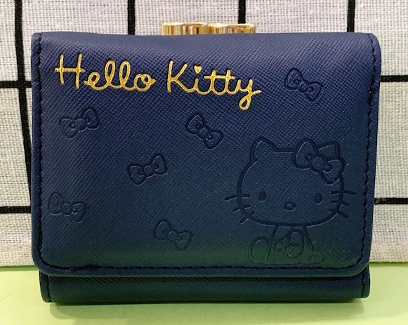 【震撼精品百貨】Hello Kitty_凱蒂貓~三麗鷗 KITTY日本珠扣短夾/零錢包-蝴蝶結藍#12426