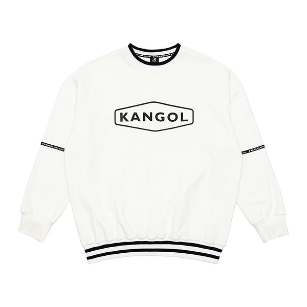 KANGOL 長袖 大學T 白黑 黑框英文 LOGO條紋 鬆緊 中性 6255100200