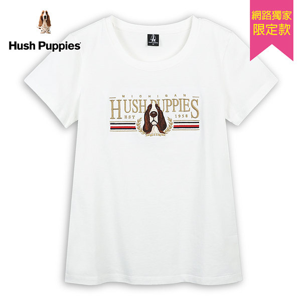 Hush Puppies T恤 女裝經典立體文字刺繡圖騰狗T恤