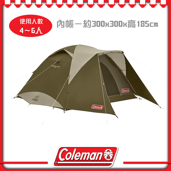 【Coleman 美國 綠橄欖版 4-6人透氣圓頂露營帳IV+天幕套裝組(耐水壓2000mm)】CM-33799/天幕帳/家庭帳