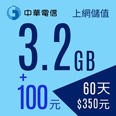 【預付卡/儲值卡】中華電信行動預付(如意)卡-上網儲值3.2GB＋通信費100元
