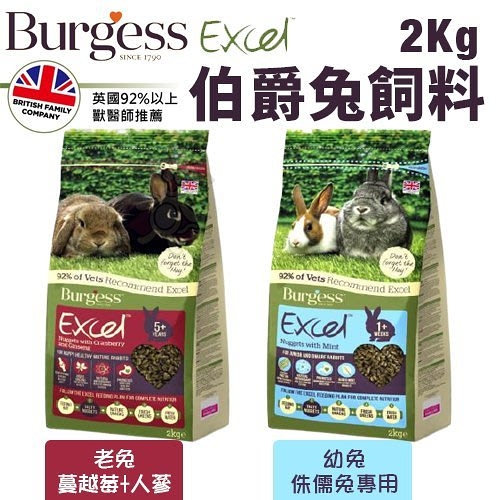 Burgess伯爵 高機能兔飼料 老兔/幼兔/侏儒兔2Kg 自然高纖維 防止選擇性攝『寵喵樂旗艦店』