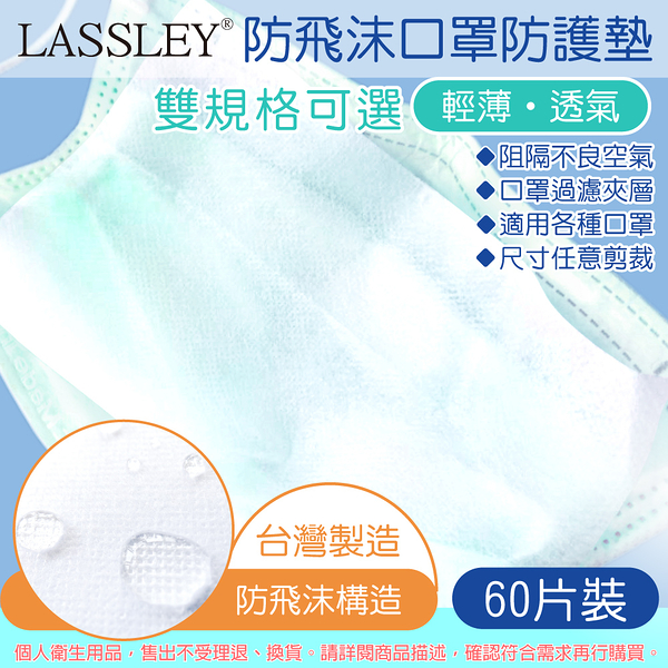 LASSLEY 防飛沫口罩防護墊-60片裝(台灣製造 墊片夾層濾片) 輕薄透氣 過濾空氣)