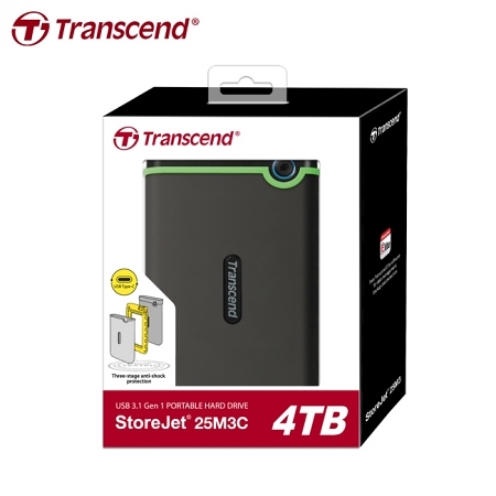 Transcend創見 StoreJet 25M3C 4TB 軍規防震Type-C 2.5吋行動硬碟-太空灰(TS4TSJ25M3C)