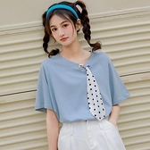 帛卡琪2021新款韓版學生寬鬆短袖T恤學院風波點領帶純色上衣女夏 初色家居館