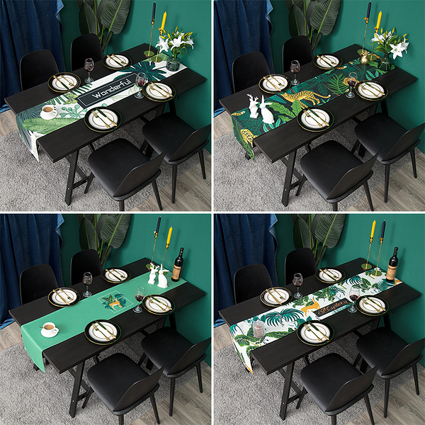 熱賣預購－美式綠葉叢林風格餐桌桌旗 (30*160cm) 餐桌布 茶几布 隔熱墊 鍋墊 杯墊 餐桌巾