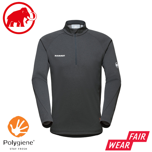 【MAMMUT 長毛象 男 Aegility Half Zip LS 半拉鍊長袖排汗衣《幻影黑/白》】1016-00730