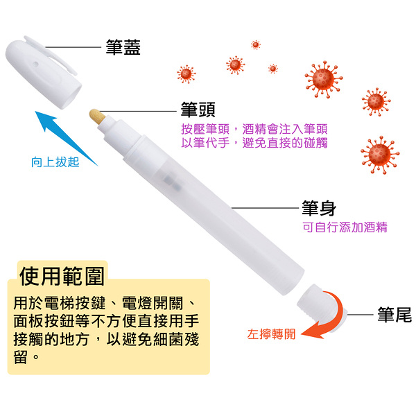 威瑪索 酒精防疫筆 免接觸電梯按鈕 ATM提款機 開關 隨身 重複用