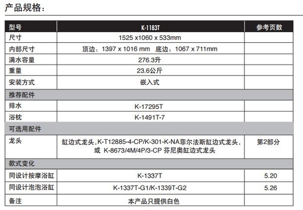 【麗室衛浴】美國KOHLER SERIF系列 橢圓造型浴缸 K-1183K-0 152.5*106*53.3CM