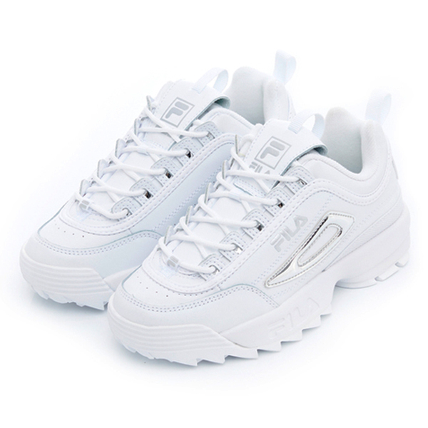 【現貨】FILA Disruptor II Metallic Accent 女鞋 老爹鞋 休閒 厚底 皮革 白 銀【運動世界】5-C608T-103