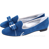 Salvatore Ferragamo SCOTTYPIPI 鑲邊蝴蝶結飾麂皮樂褔鞋(藍色) 1530426-23