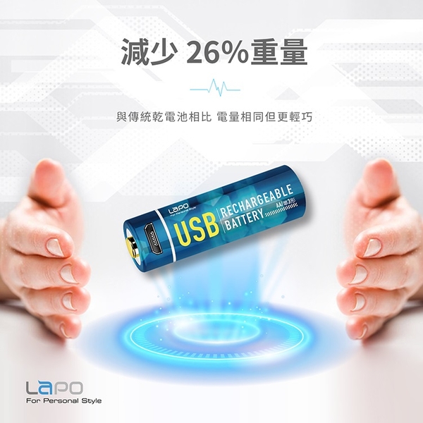 LaPO USB可充式鋰離子3號AA電池組-2入裝 product thumbnail 5