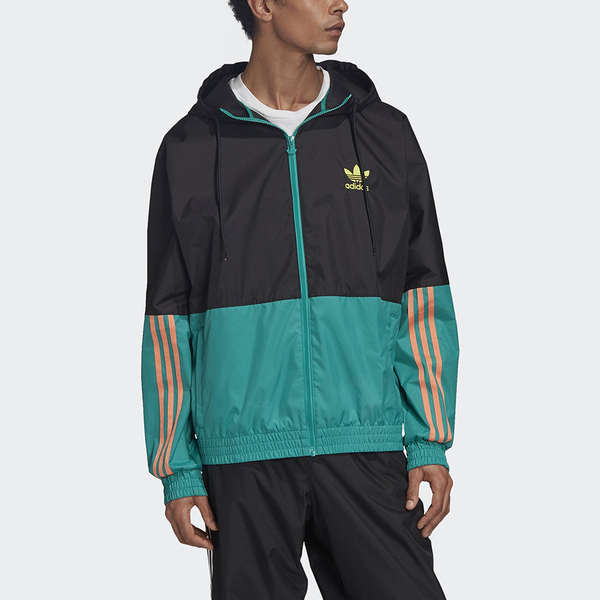 ADIDAS ADICOLOR 男裝 外套 連帽 風衣 休閒 慢跑 防風 拼接 復古 拉鍊口袋 黑藍綠【運動世界】GK5923 product thumbnail 2