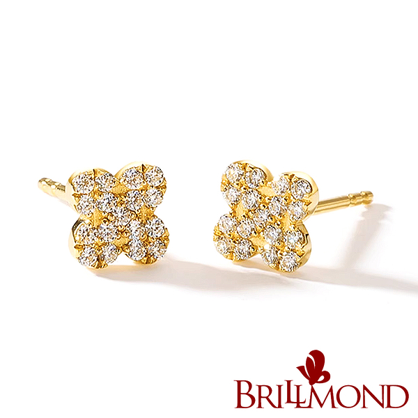 【BRILLMOND JEWELRY】輕珠寶 鑽石耳環 15分 18K 黃金 花型款(天然鑽石總重15分 全18K金台)