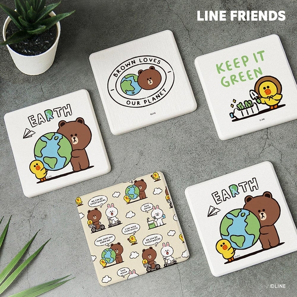 LINE Friends 環保系列 方形 圓形 珪藻土杯墊(2入/組) 熊大/兔兔/莎莉