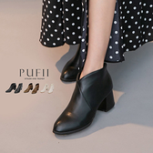 PUFII-靴子 V口靴側拉鍊粗跟短靴子-0905 現+預 秋【CP17210】
