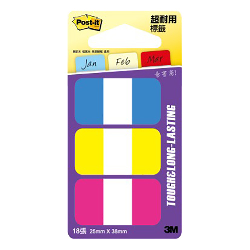 3M 思高牌 Post-it 利貼 686-YPB 利貼硬質耐用標籤(紅+黃+藍) 25x38mm