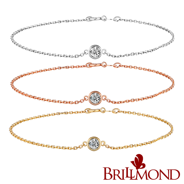 【BRILLMOND JEWELRY】鑽石手鍊10分八心八箭18K金歐式三色選(主石10分 全18K金 三色選)