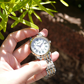 SEIKO 精工 / V147-0CR0KS.SUT396J1 / LUKIA 太陽能 鑽石 日期 防水100米 不鏽鋼手錶 銀白x鍍香檳金 34mm