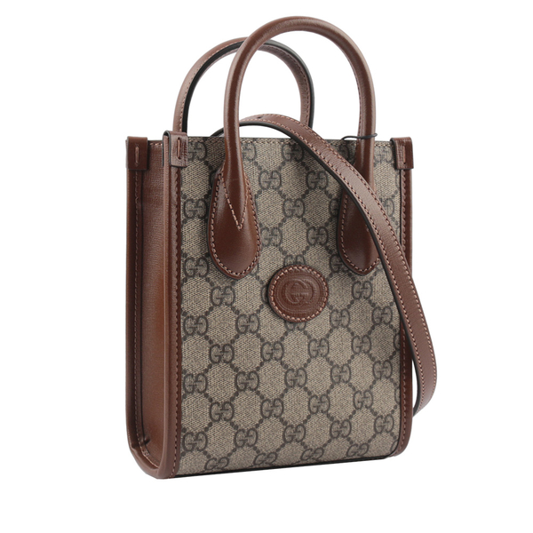 【GUCCI】Interlocking G 迷你手提/斜背托特包(棕色) 671623 92TCG 8563