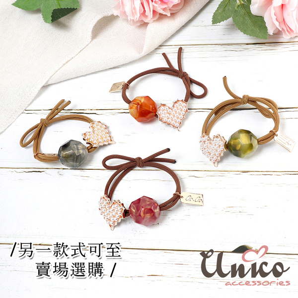 UNICO 質感色系優雅珍珠2入髮圈/髮飾-琥珀綠+乾燥玫瑰花 product thumbnail 5