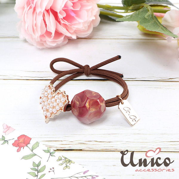 UNICO 質感色系優雅珍珠2入髮圈/髮飾-琥珀綠+乾燥玫瑰花 product thumbnail 8
