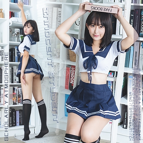 學生角色扮演服 大方水手領短上衣百褶短裙四件式套裝 Cosplay