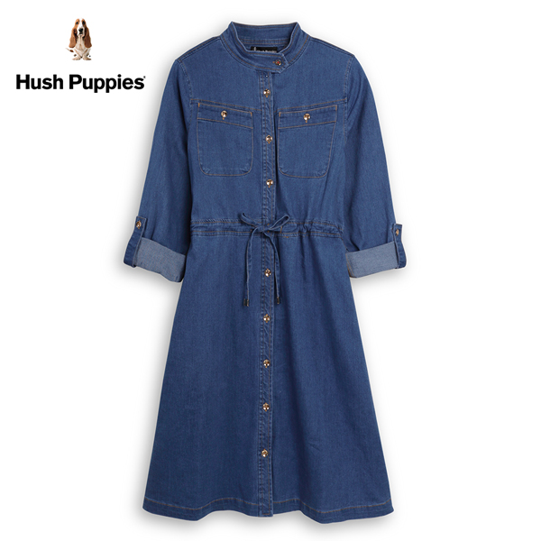 Hush Puppies 洋裝 女裝小高領開襟牛仔洋裝