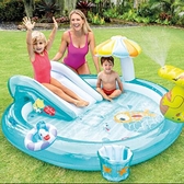店長推薦 INTEX57165 兒童戲水池 帶滑梯鳄魚 充氣泳池 兒童爬行池 可噴水撈魚