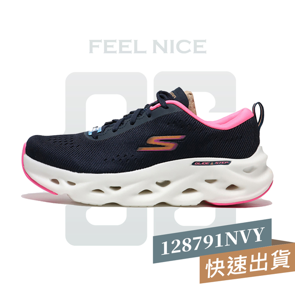 SKECHERS GO RUN SWIRL TECH 女 健走鞋 運動鞋 增高氣墊 128791NVY