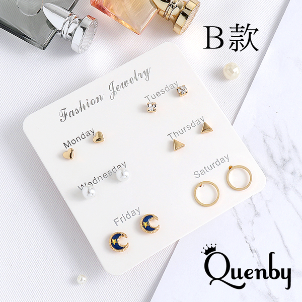 Quenby 小巧迷你清新組合6入組貼耳耳環/耳針 product thumbnail 3