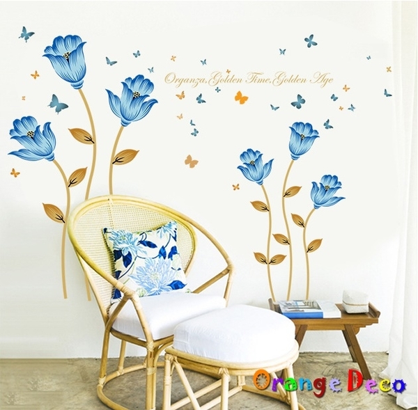 壁貼【橘果設計】藍色花 DIY組合壁貼 牆貼 壁紙 壁貼 室內設計 裝潢 壁貼