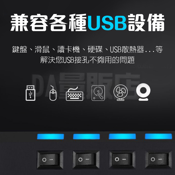 USB 3.0 HUB 分線器 USB擴充 獨立開關 4port 4孔 一分四 集線器 擴充槽 排插 插座型 product thumbnail 3