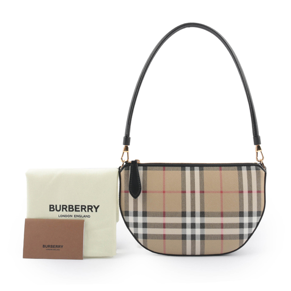 【BURBERRY】Olympia 格紋棉質帆布肩背/腋下包(經典米色) 8058006 A1189