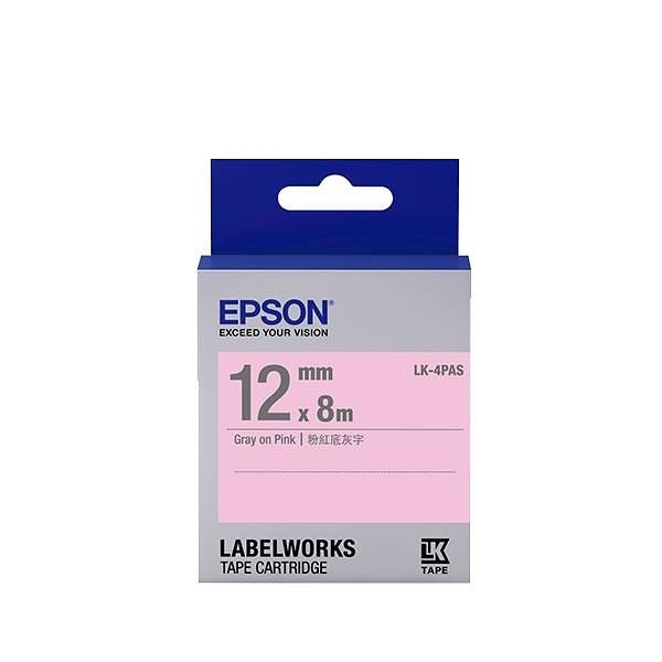 EPSON LK-4PAS 原廠標籤帶 (淡彩12mm )粉紅灰 C53S654412