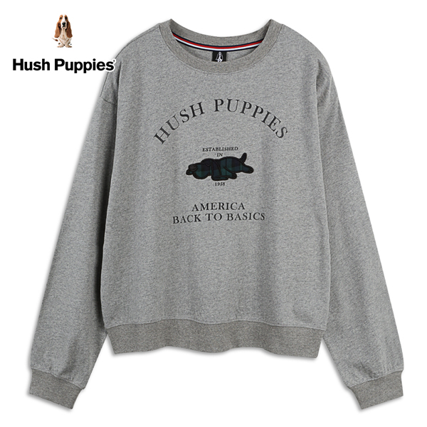 Hush Puppies T恤 女裝趴趴狗格紋貼布長袖落肩T恤 product thumbnail 2