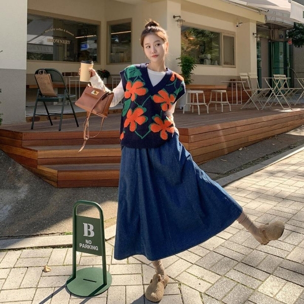 裙子．韓系減齡縫線側口袋牛仔寬鬆裙襬長裙．白鳥麗子 product thumbnail 7