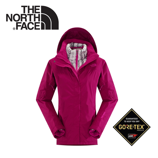 【The North Face 女 GORE-TEX 羽絨兩件式外套 紫紅】 CUF1/GORE-TEX兩件式外套