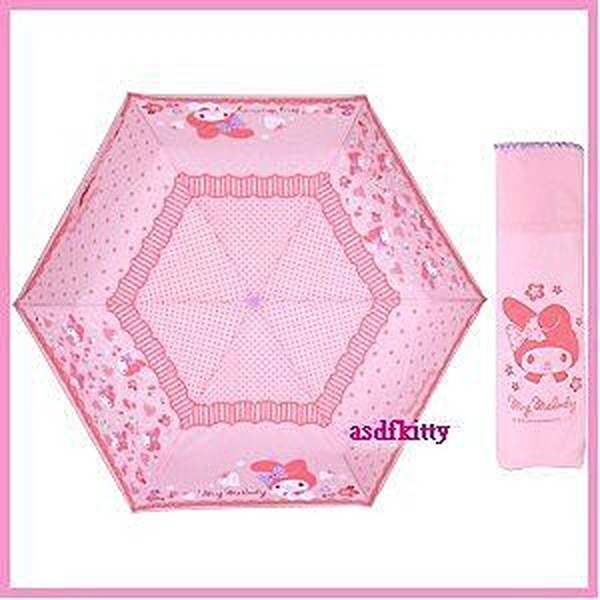 asdfkitty*美樂蒂草莓防風三節縮骨超輕量雨傘/三折傘-UV防護-香港正版