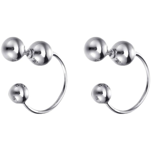 925銀簡約氣質歐美風時髦質感個性小眾圓珠球形后掛式耳環一體式