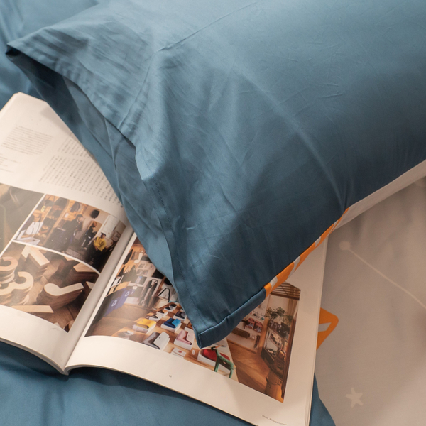 月光藍躲貓貓 D3雙人床包與雙人兩用被四件組 100%精梳棉(60支) 台灣製 棉床本舖 product thumbnail 8