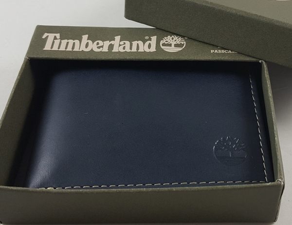 【Timberland】男皮夾 短夾 牛皮夾 多卡夾 大鈔夾 品牌盒裝／藍色