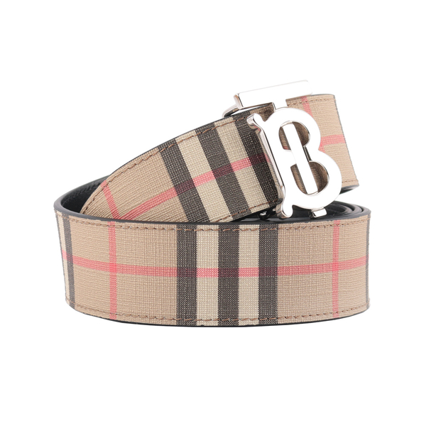 【BURBERRY】TB Logo 經典格紋雙面可用皮帶(經典米色/黑色) 100/105cm 寬3.5cm 8021957 A7026