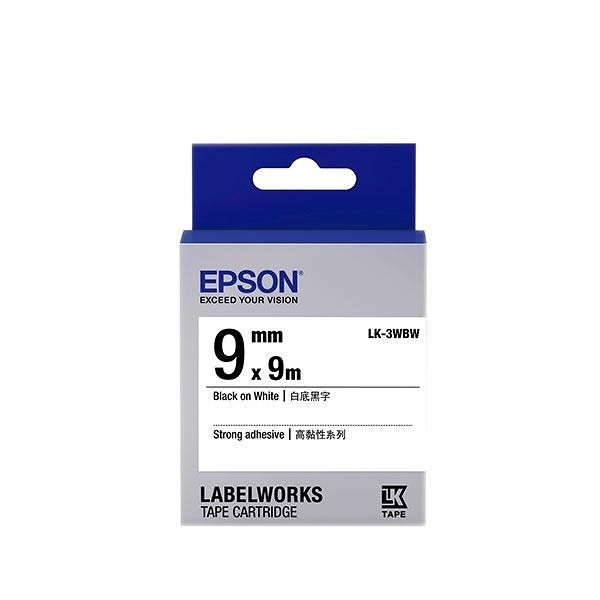 EPSON LK-3WBW 原廠標籤帶 (高黏9mm )白黑 C53S653410