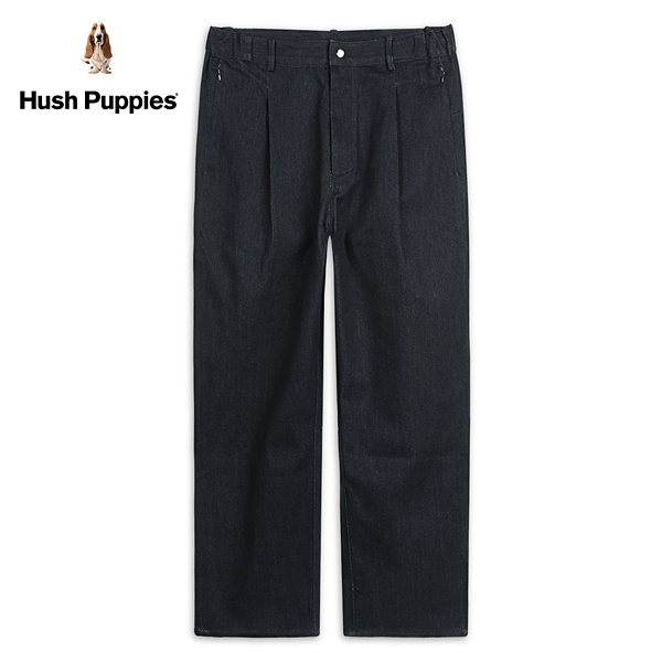 Hush Puppies 長褲 男裝素色打褶寬版休閒牛仔褲