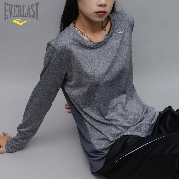 EVERLAST 長袖 麻灰 LOGO 機能 運動 薄長T 女 4852106012