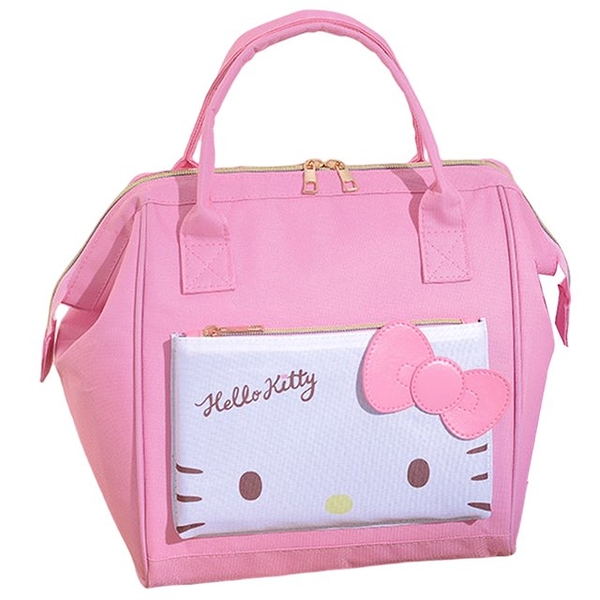 小禮堂 hello kitty 尼龍魚口手提保冷袋 (粉大臉款) 4711198-673261