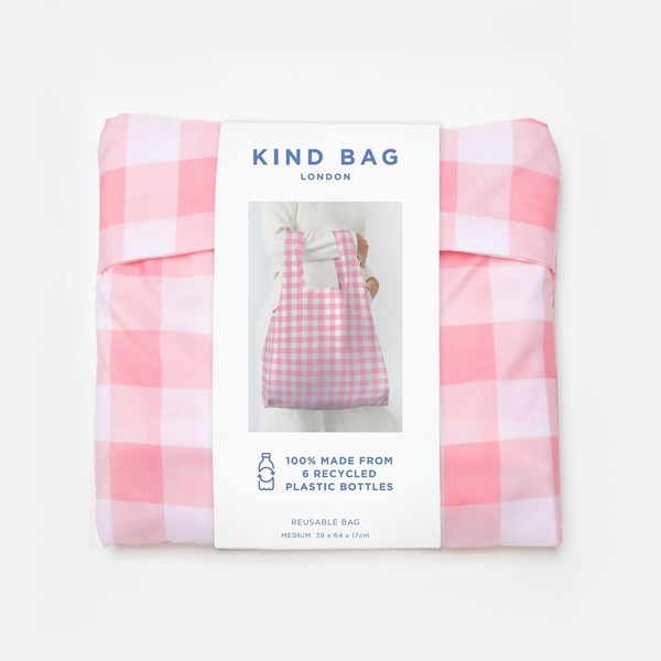 英國Kind Bag-環保收納購物袋-中-粉白格紋 product thumbnail 5